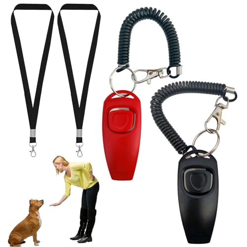 LEOEASIY Hundepfeife 2 Stück Hundepfeife Rückruf Kompatibel mit Rütter Hundepfeife Rückruf 2 in 1 Hundepfeife Klickertraining Set Geeignet um Hunden übermäßIges Bellen Beizubringen (Schwarz) von LEOEASIY