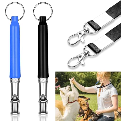 LEOEASIY Hundepfeife 2PCS,Hundepfeife Hochfrequenz Lautlos,Hundepfeife Rütter Rückruf,Hundepfeife Rückruf,Hören Sie Auf Zu Bellen und Trainieren Sie Ihren Hund mit Einem Schlüsselband (Schwarz/Blau) von LEOEASIY