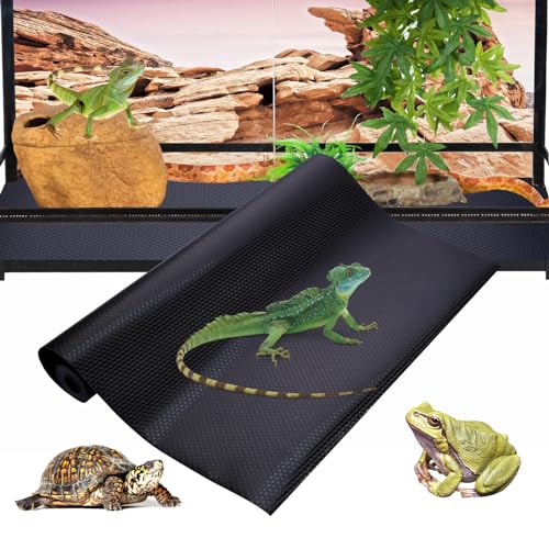 LEOLIO Bartagamen-Tank-Zubehör, nicht klebende Reptilienteppicheinlage für Leoparden, Gecko, Schlange, Eidechse und Schildkröte, Terrarienmatte, Bettwäsche für Tankbodenbelag, Schwarz, 45 x 308 cm von LEOLIO