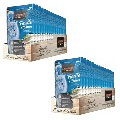 LEONARDO Finest Selection Forelle & Catnip | Doppelpack | 2 x 16 x 85 g | Nassfutter für ausgewachsene Katzen | Empfohlen bei Futterunverträglichkeiten | Frischebeutel von Leonardo