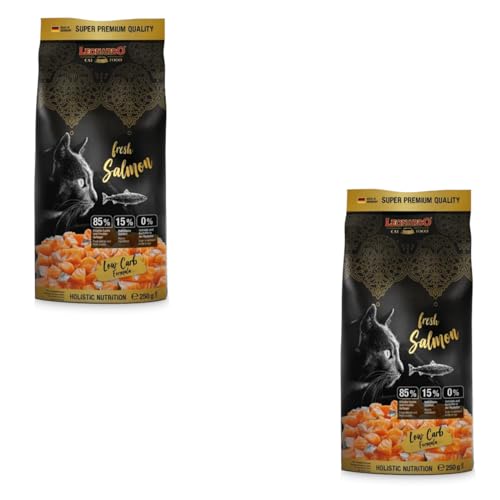 LEONARDO Fresh Salmon | Doppelpack | 2 x 250 g | Getreidefreies Trockenfutter für Katzen | Mit frischem Lachs und Geflügel | Enthält Gemüse, Beeren, Kräuter und Oliven-Extrakt von Leonardo