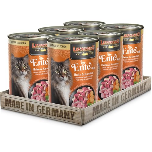 LEONARDO Katzen Nassfutter Superior Selection, Ente mit Huhn & Karotten, 6x400g Dose, für ausgewachsene Katzen, getreidefrei, ohne Zucker, Made in Germany von Leonardo