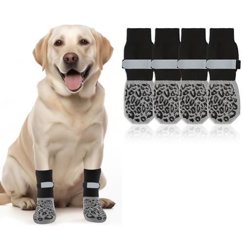 LERANXIN Hundesocken Anti Rutsch, Doppelseitig rutschfest Geräuschlos Hunde Socken mit Verstellbarem Klettverschluss, Gewicht 10-17,5 kg Hundeschuhe Pfotenschutz Outdoor, Pfotenschutz Hund von LERANXIN