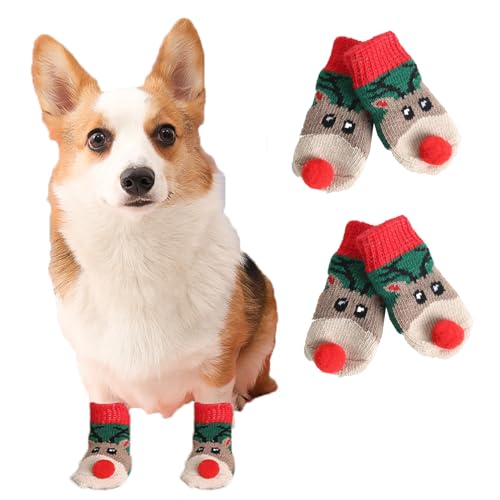 LERTREEUK 1 Set Weihnachtssocken mit Elchmuster für kleine und mittelgroße Hunde und Katzen, Größe (L) von LERTREEUK