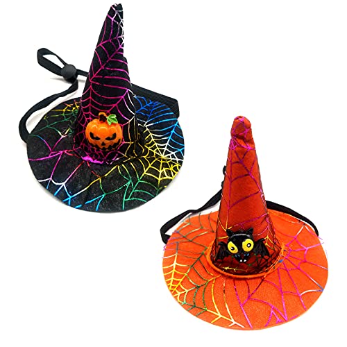 LERTREEUK Einstellbare 2Pcs Halloween Haustier Hexenhut Katze Welpe Hund Halloween Party Cosplay Kostüm Kopfbedeckung Zubehör von LERTREEUK