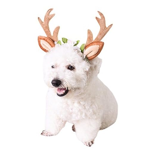 LERTREEUK Einstellbare Weihnachten Haustier Hirsch Geweih Stirnbänder Hund Rentier Kopf Band Elch Headwear Cosplay Kostüm für Katze Welpe Haustier (Floral, L) von LERTREEUK