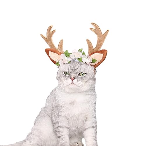 LERTREEUK Einstellbare Weihnachten Haustier Hirsch Geweih Stirnbänder Hund Rentier Kopf Band Elch Headwear Cosplay Kostüm für Katze Welpe Haustier (Floral, S) von LERTREEUK