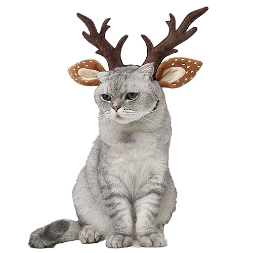 LERTREEUK Einstellbare Weihnachten Haustier Hirsch Geweih Stirnbänder Hund Rentier Kopf Band Elch Headwear Cosplay Kostüm für Katze Welpe Haustier (Geweih, S) von LERTREEUK