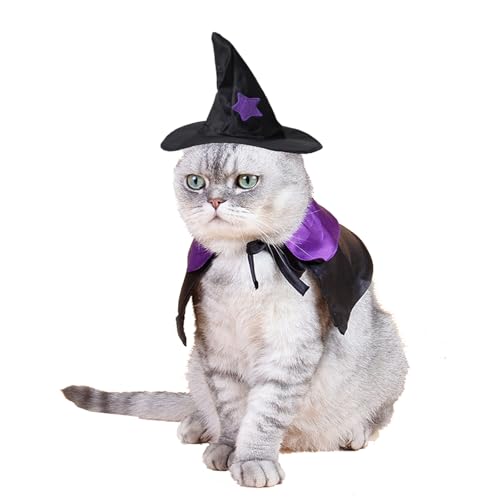 LERTREEUK Halloween Haustier Vampir Umhang und Hut Zauberer Mantel Set Party Dress Up für Hund Katze Welpe Kaninchen (S) von LERTREEUK