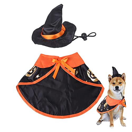 LERTREEUK Halloween Hund Katze Umhang Kürbis Muster Haustier Umhang Cosplay Verkleiden mit Hexenhut Kostüm (L) von LERTREEUK