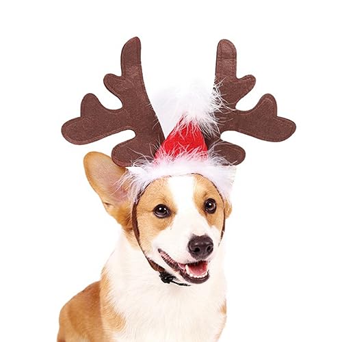 LERTREEUK Verstellbares Weihnachts-Stirnband für Haustiere, Hirschgeweih, Weihnachtsmannmütze, Rentiere, Elch, Kopfbedeckung, Weihnachten, Party, Verkleiden Sie Sich für Welpen, Hunde, Katzen von LERTREEUK