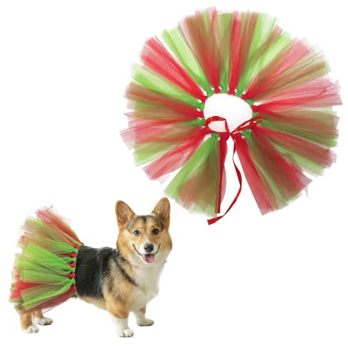 LERTREEUK Weihnachten Hund Tutu Rock Haustier Spitze bis Tüll grün und rot Kleid für Xmas Party Cosplay Kostüm von LERTREEUK