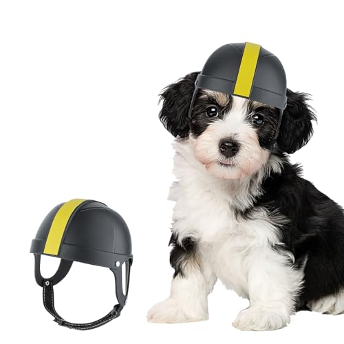 Lesypet Hundehelm mit verstellbarem Riemen, Haustier-Motorradhelm für kleine Hunde, Outdoor, Reiten, Radfahren, Schwarz, Größe S von LESYPET