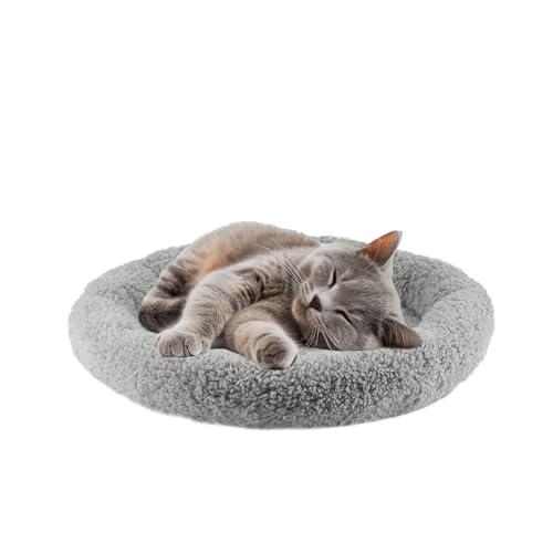 lesypet Katzenbett für Indoor-Katzen, kleines Katzenbett, Curl-Schlafkissen mit erhöhtem Kissen, rutschfeste Unterseite, waschbare Matte für kleine Haustiere, Kaninchen, Hamster, rund, mittel, 40 cm von LESYPET