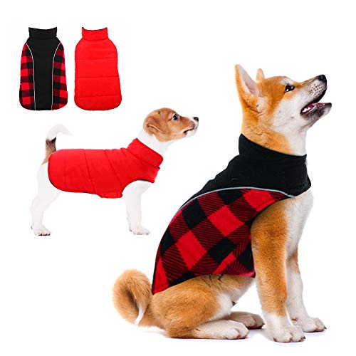 LETSQK Hundemantel für kaltes Wetter, warmer Hundemantel, Winterjacke, Haustiermantel mit Rollkragen, gepolsterte Jacke für kleine, mittelgroße und große Hunde, gemütliche Schneejacke, Rot, 2XL von LETSQK