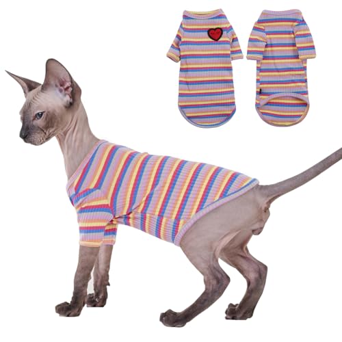 LETSQK Niedliches Katzen-T-Shirt, Kätzchenkleidung, T-Shirts für Sphynx-Katzen mit langen Ärmeln, Katzenbekleidung, Katzenkostüme nur für Katzen, Sphynx Katzentuch, weiches Katzen-T-Shirt, Violett, von LETSQK