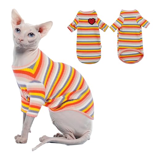 LETSQK Niedliches Katzen-T-Shirt, Kätzchenkleidung, T-Shirts für Sphynx-Katzen mit langen Ärmeln, Katzenbekleidung, Katzenkostüme nur für Katzen, Sphynx Katzentuch, weiches Katzen-T-Shirt, Gelb, XXL von LETSQK