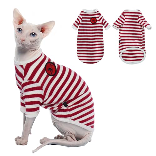 LETSQK Niedliches Katzen-T-Shirt, Kätzchenkleidung, T-Shirts für Sphynx-Katzen mit langen Ärmeln, Katzenbekleidung, Katzenkostüme nur für Katzen, Sphynx Katzentuch, weiches Katzen-T-Shirt, Rot, Größe von LETSQK