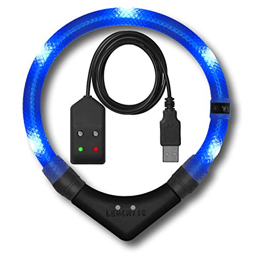 LEUCHTIE® Leuchthalsband Easy Charge für Hunde, USB aufladbar, wasserdichtes LED Halsband, extrem hell, 25h Leuchtdauer, kleine mittlere und große Hunde blau Größe 47,5 von LEUCHTIE