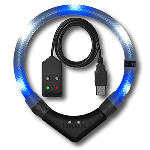 LEUCHTIE® Leuchthalsband Easy Charge blau-weiß Größe 52,5 I LED Halsband für Hunde I USB aufladbar I konstante Leuchtkraft I wasserdicht I extrem hell von LEUCHTIE