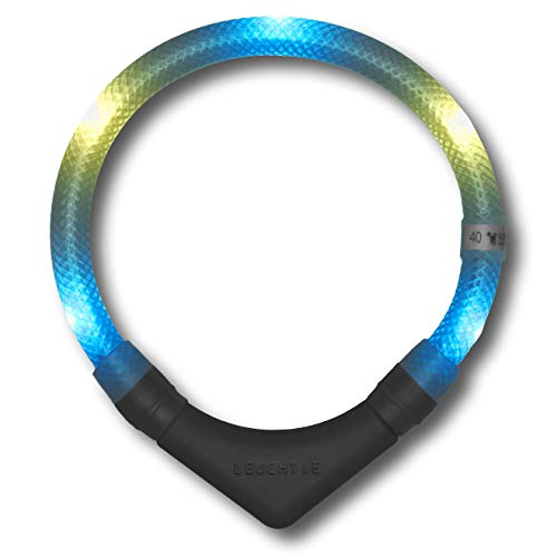 LEUCHTIE® Leuchthalsband Plus für Hunde, wasserdichtes LED Halsband, enorm hell 100h Leuchtdauer, Hundehalsband Leuchtend für kleine mittlere und große Hunde eisblau-vanille Größe 50 von LEUCHTIE