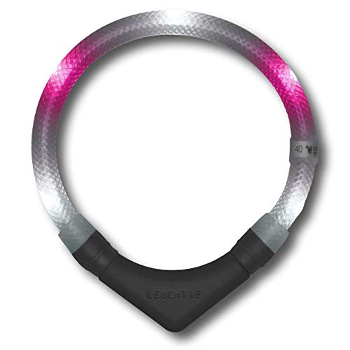 LEUCHTIE® Leuchthalsband Plus für Hunde, wasserdichtes LED Halsband, enorm hell 100h Leuchtdauer, Hundehalsband Leuchtend für kleine mittlere und große Hunde weiß-pink Größe 60 von LEUCHTIE