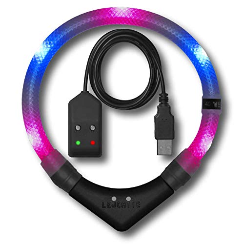 LEUCHTIE® Leuchthalsband Easy Charge pink-blau Größe 50 I LED Halsband für Hunde I USB aufladbar I konstante Leuchtkraft I wasserdicht I extrem hell von LEUCHTIE