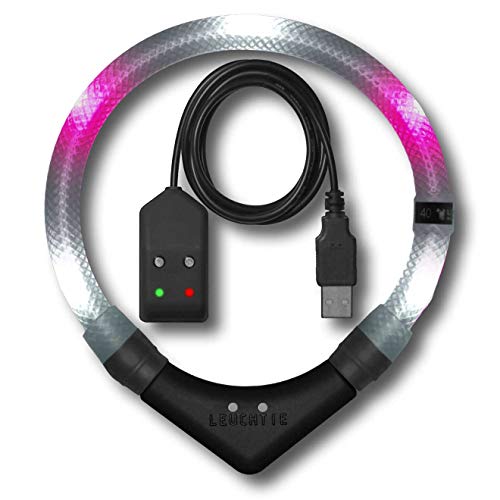 LEUCHTIE® Leuchthalsband Easy Charge weiß-pink Größe 35 I LED Halsband für Hunde I USB aufladbar I konstante Leuchtkraft I wasserdicht I extrem hell von LEUCHTIE