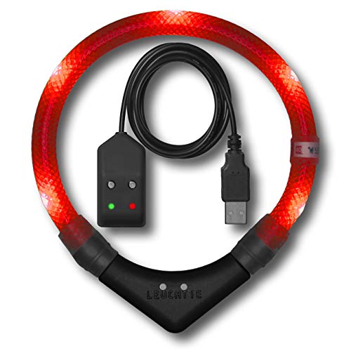 LEUCHTIE® Leuchthalsband Easy Charge für Hunde, USB aufladbar, wasserdichtes LED Halsband, extrem hell, 25h Leuchtdauer, kleine mittlere und große Hunde rot Größe 65 von LEUCHTIE