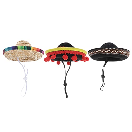 Sombrero-Hund Sombrero-Hunde-Sombrero 3-teilige Sombrero-Hüte for Hunde - Mini-Stroh-Sombrero-Hüte for Haustiere mit Verstellbarer Schnur for Haustiere Hawaii Tropical Mexican Party Headwear Sombrero von LEUYA