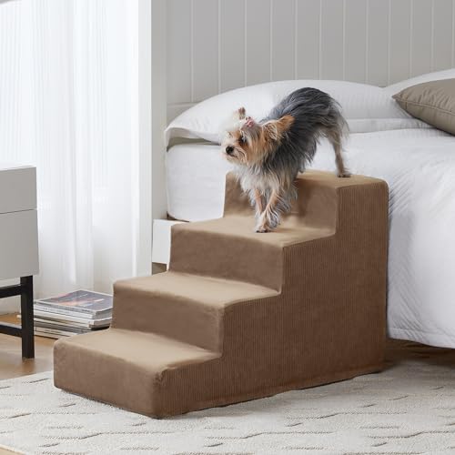 LEXTRO Hundetreppe für Bett, 4-stufige Hundetreppe für Bett, Haustiertreppe für Bett mit stark stützendem Schaumstoff & rutschfester Unterseite, Hundetreppe für Bett großer Hund (hoch 45,7 cm) von LEXTRO