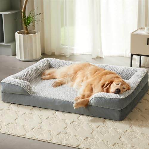 LEXTRO Orthopädisches großes Hundebett, Sofa-Hundebett mit Eierkisten-Schaumstoff, großes Hundebett mit abnehmbarem waschbarem Kissenbezug, wasserdichtes Hunde-Couch-Bett mit rutschfester Unterseite, von LEXTRO