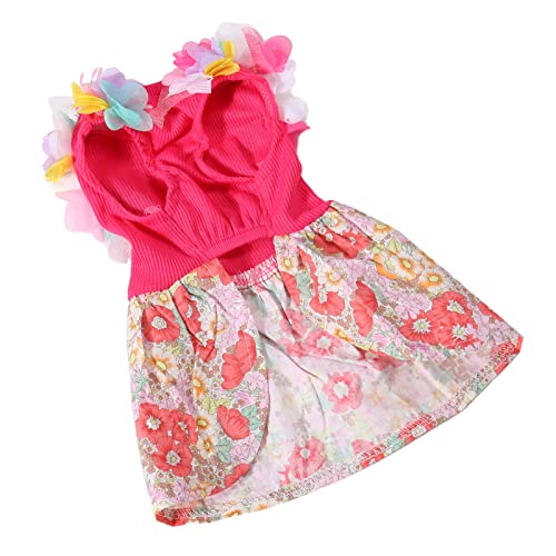 Hündchen-Prinzessin-Kleid, Weiches Polyester, Attraktive Kleine Blumen, Bedruckt, Rosig-rotes Hundekleid, Atmungsaktiv, für Welpen, für Partys, Hochzeiten (L) von LEYT