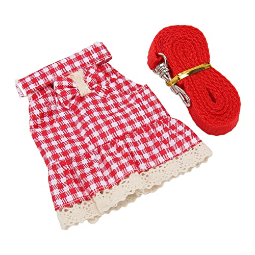 LEYT Kaninchen-Leine-Geschirr-Set, Verstellbares Nylon-Gurtband, Traktionsseil, Hasenkleid, Weich, 4 Jahreszeiten, für Kleintiere Zum Gehen (M Rotes Plaid) von LEYT