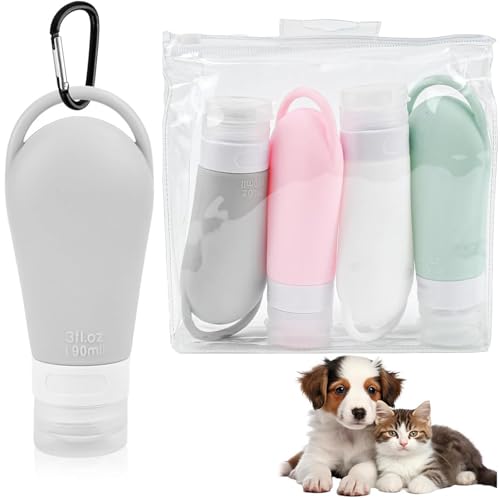 4 Stück 90 Ml Nassfutter Silikon Reiseflaschen, Hund Futterröhre Tube Wiederverwendbar, Hundefutter Tube Mit Karabiner, Für Hunde,90 Ml Kapazität Ideal Für Hunde Snacks Und Flüssigkeiten(4 Farben). von LEZED