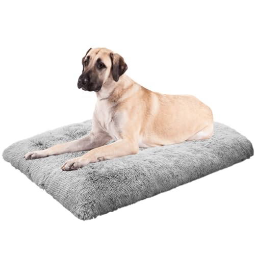 LEZUAN Weich Hundebett für Grosse Hunde und Mittelgroße Hunde, Plüsch Hundekissen Verdicken Hundematten mit Rutschfester Unterseite Flauschig Haustierbett, Waschbar und Anti Stress(Grau,80x118cm) von LEZUAN