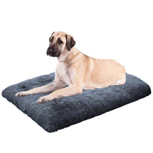 Weich Hundebett für Grosse Hunde und Mittelgroße Hunde, Plüsch Hundekissen Verdicken Hundematten mit Rutschfester Unterseite Flauschig Haustierbett, Waschbar und Anti Stress(Dunkelgraublau,80x118cm) von LEZUAN