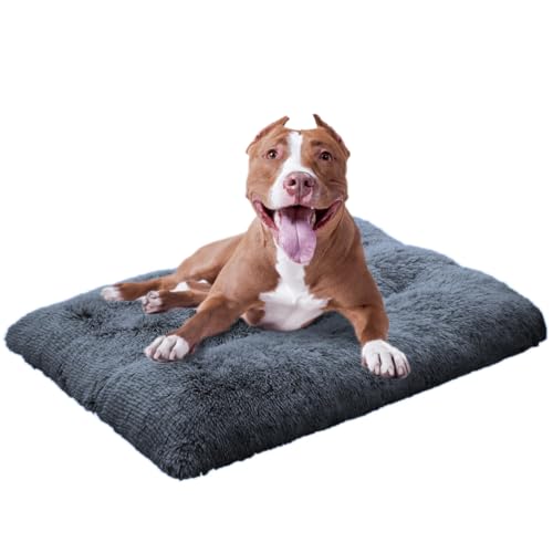 Weich Hundebett für Grosse Hunde und Mittelgroße Hunde, Plüsch Hundekissen Verdicken Hundematten mit Rutschfester Unterseite Flauschig Haustierbett, Waschbar und Anti Stress(Dunkelgraublau,68x100cm) von LEZUAN