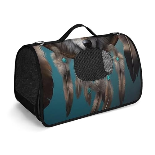 Hundetragetasche, weiche Seiten, Katzentragetasche, tragbare Haustier-Reisetasche, 3D-Wolf-Traumfänger, bedruckte Haustiertasche, faltbare Hundehandtasche für Outdoor, Reisen, Camping von LFDSPYJE