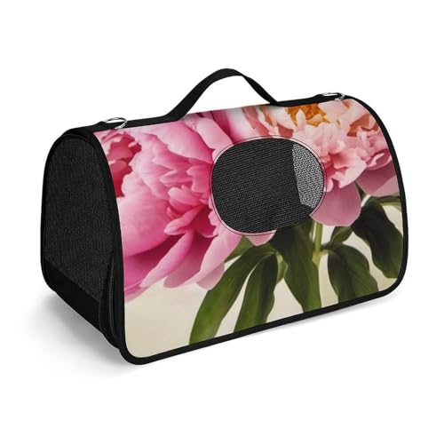 Hundetragetasche, weiche Seiten, Katzentragetasche, tragbare Haustier-Reisetasche, Pfingstrosen, Blumen, Blüte, bedruckte Haustiertasche, faltbare Hundehandtasche für Outdoor, Reisen, Camping von LFDSPYJE