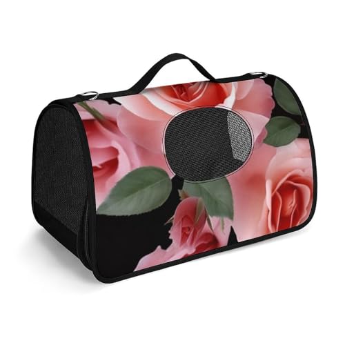 Hundetragetasche, weiche Seiten, Katzentragetasche, tragbare Haustier-Reisetasche, blühende Rose, Blumen, bedruckte Haustiertasche, faltbare Hundehandtasche für Outdoor, Reisen, Camping von LFDSPYJE