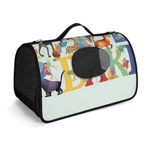 Hundetragetasche mit weichen Seiten, Katzentragetasche, tragbare Haustier-Reisetasche, buntes Tier-Alphabet, bedruckte Haustiertasche, faltbare Hundehandtasche für Outdoor, Reisen, Camping von LFDSPYJE