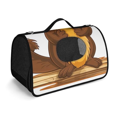 Hundetragetasche mit weichen Seiten, tragbare Haustier-Reisetasche, Cartoon, animierter Biber, bedruckte Haustiertasche, faltbare Hundehandtasche für Outdoor, Reisen, Camping von LFDSPYJE