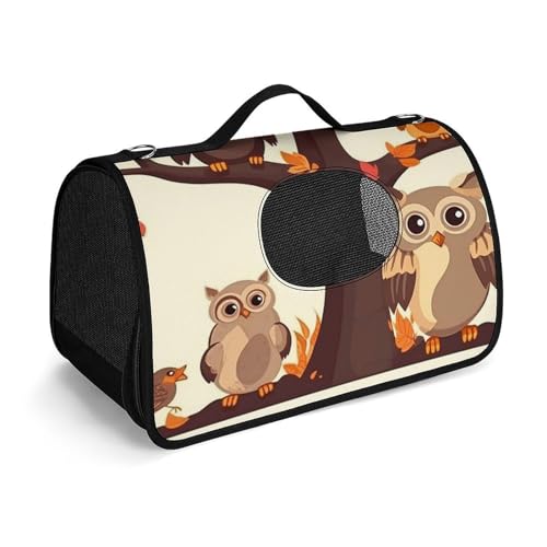 Hundetragetasche mit weichen Seiten, tragbare Haustier-Reisetasche, Cartoon-Familie, Eulen auf dem braunen Baum, bedruckte Haustiertasche, faltbare Hundehandtasche für Outdoor, Reisen, Camping von LFDSPYJE