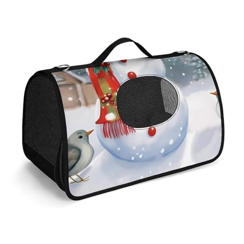 Hundetragetasche mit weichen Seiten, tragbare Haustier-Reisetasche, Frohe Weihnachten, Schneemann und Vögel, bedruckte Haustiertasche, faltbare Hundehandtasche für Outdoor, Reisen, Camping von LFDSPYJE