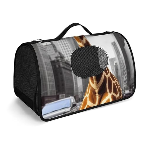 Hundetragetasche mit weichen Seiten, tragbare Haustier-Reisetasche, Giraffe in New York, bedruckte Haustiertasche, faltbare Hundehandtasche für Outdoor, Reisen, Camping von LFDSPYJE