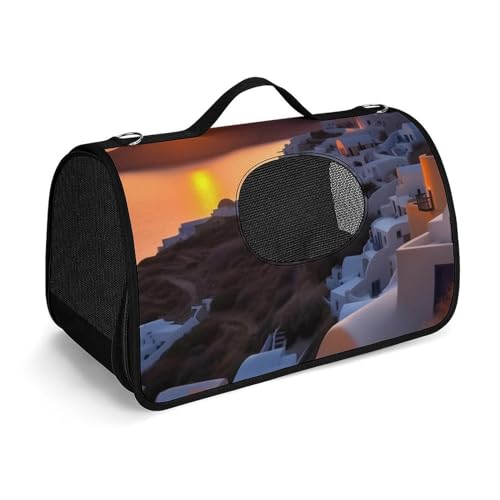 Hundetragetasche mit weichen Seiten, tragbare Haustier-Reisetasche, Griechenland, Insel, Sonnenuntergang, Landschaft, bedruckte Haustiertasche, faltbare Hundehandtasche für Outdoor, Reisen, Camping von LFDSPYJE