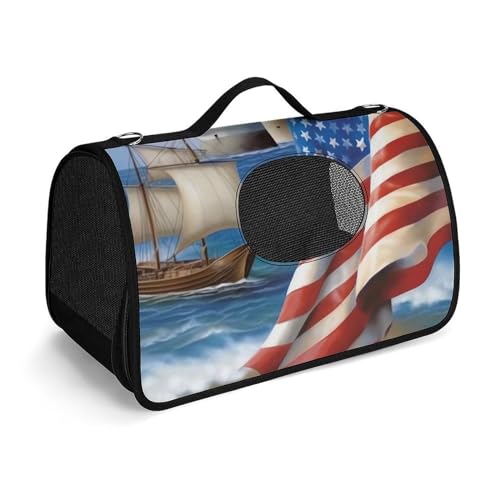 Hundetragetasche mit weichen Seiten, tragbare Haustier-Reisetasche, Meer zu glänzendes Meer, patriotisch bedruckt, Haustiertasche, faltbare Hundehandtasche für Outdoor, Reisen, Camping von LFDSPYJE