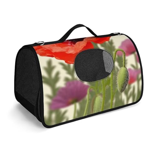 Hundetragetasche mit weichen Seiten, tragbare Haustier-Reisetasche, Mohnblumen-bedruckte Haustiertasche, faltbare Hundehandtasche für Outdoor, Reisen, Camping von LFDSPYJE