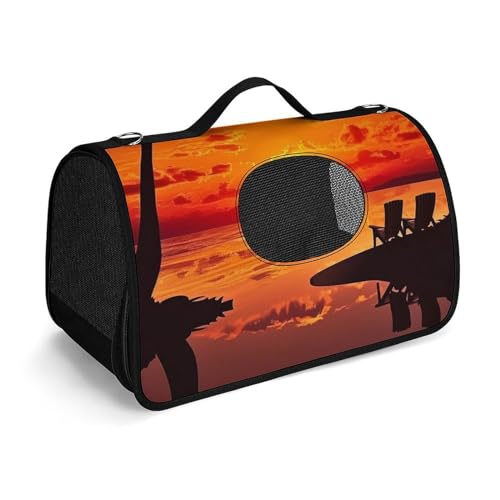 Hundetragetasche mit weichen Seiten, tragbare Haustier-Reisetasche, Sonnenuntergang und Kokosnussbäume, bedruckte Haustiertasche, faltbare Hundehandtasche für Outdoor, Reisen, Camping von LFDSPYJE